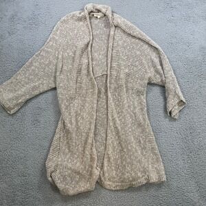 EILEEN FISHER Knit Open Front Cardigan Sweater Linen Cotton Blend Beige Tan M